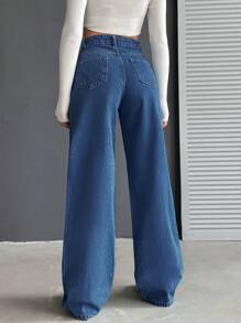 RueChic Jeans Rasgados De Color Sólido Para Mujer - Azul - Ver 2