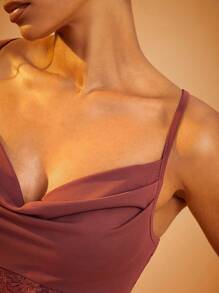 Hauture Cowl Neck Lace Top With Criss Cross Back - Coral Pink - View 6