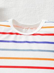 Conjunto de pijama de 3 piezas para bebé niño con camiseta de manga larga con estampado de letra y rayas de espacio exterior, y leggings de ajuste ceñido