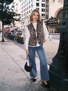 Easelle Leopard Print Vest Winter Coat - Multicolor - View 7