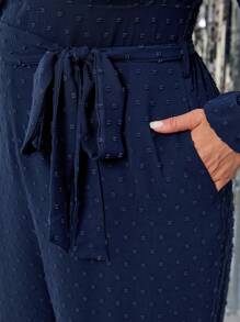 SHEIN Clasi 大码女式纯色甜心领灯笼袖口袋阔腿优雅连体裤，秋季