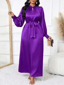 SHEIN Lady 礼服 女士优雅紫色通勤礼服 秋季长款正式晚礼服 秋季女士秋季礼服 外出服 舞会礼服 女士音乐会礼服 感恩节女士服装 紫色返校节礼服 优雅礼服 秋季女士服装 返校节礼服 公主女士礼服 紫色裙子 长袖连衣裙 - 紫色 - 查看 1