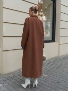 SHEIN Cottnline Oversize Exstra Long Overcoat For Spring & Autumn - Brown - View 2