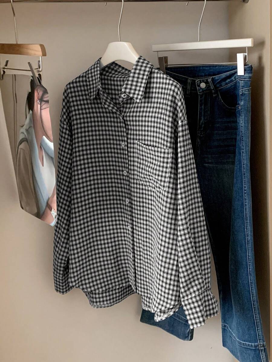 DAZY 秋季新款宽松休闲格子女式衬衫