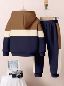 SHEIN 4pcs/Pack Young Boys Casual Striped Printed Loose Fit Long Sleeve Hoodie & Sweatpants 2 Pieces Set, Suitable For Autumn/Winter