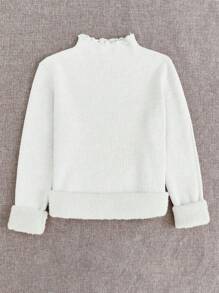 Franclia Turtleneck Frill Trim Thermal Lined Slim Fit Sweater, Autumn/Winter New Thickened Long Sleeve Pullover, Long Sleeve Top Knit Pullover Fall - White - View 3