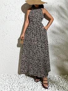 RueChic Maxi Leopard Dress With Backless Detail - Multicolor - View 1