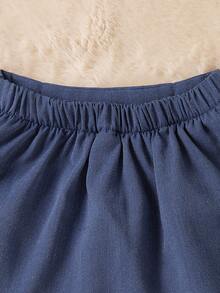 女童蝴蝶结荷叶边下摆 A 字裙，舒适时尚，2024 年夏季新品 - 藍色 - 查看 3