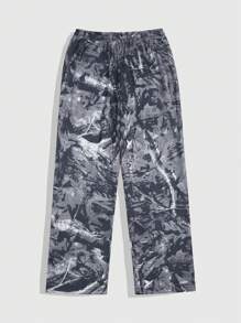 ROMWE MEN Street Life Pantalones casuales rectos con cordón y lavado ácido de camuflaje para hombres - Multicolor - Ver 2