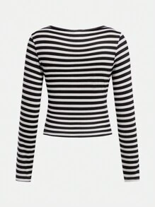 SHEIN 3pcs/Set Tween Girl Striped Cropped V-Neck Long Sleeve Top - Multicolor - View 10