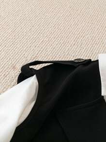 Franclia Conjunto de 2 piezas para mujer que incluye una chaqueta sin mangas minimalista elegante para ir a la oficina y una blusa de manga larga en tallas grandes - Blanco y Negro - Ver 4