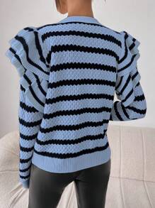 Chiquease 休闲日常罗纹荷叶边宽松长袖毛衣，秋冬