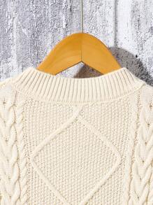 SHEIN Jersey de tejido de punto acanalado de manga larga con cuello redondo, de corte holgado, para adolescentes, adecuado para uso casual o formal, jersey ancho de punto retro en avena