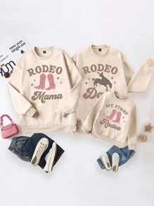 Sudadera básica de cuello redondo con estampado de patrón de letra y eslogan casual de moda occidental y vaquero para hombres, apta para otoño/invierno