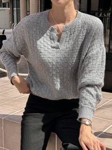 DAZY Women's V-Neck Oversized Long Sleeve Solid Color Casual Sweater For Fall/Winter - Light Grey - View 1