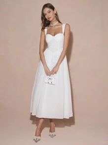 Enchnt 春冬浪漫女式白色甜心优雅无袖公主裙，甜美优雅装扮，适合情人节、圣诞派对、新年、生日、节日、甜蜜约会之夜、鸡尾酒会和舞会，礼服 - 白色 - 查看 6