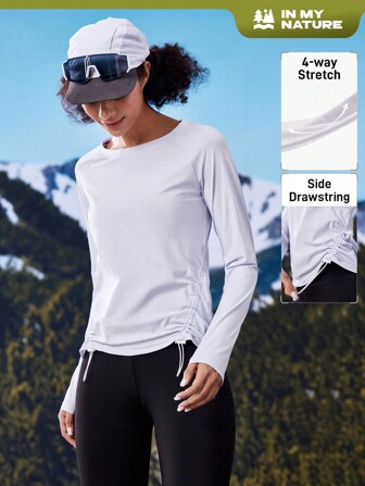 In My Nature Outdoor High Elastic Soft Drawstring Women Long Sleeve Purple Top T-Shirt For City Commuting, Camping And Hiking