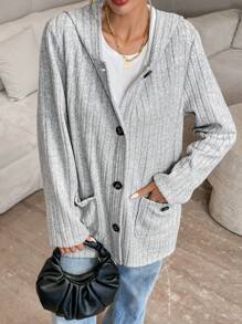 SHEIN Privé Women Grey Hooded Fleece Loose Jacket - Grey - View 5