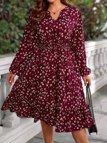 EMERY ROSE Plus Size Women Burgundy Midi Dress For Autumn,Spring - Burgundy - View 4