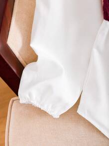 Tween Girl Casual Academy Style Color Block 2 In 1 Long Sleeve Ruffled Collar Shirt - Burgundy - View 4