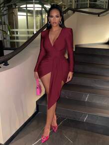 Slaydiva Valentine's Day Dress Music Festival Holiday New Year Dress Date Elegant Sexy Girl Worship Tight Ball Flash Stretch White Women's Dress Tea Party Long Sleeved Women's Sexy Semi Formal Dress