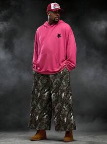 Manfinity VCAY Plus Size Men's Casual Knit Sweatshirt With Star Print, Loose Fit Pullover Sweatshirt, For Fall Winter - Pink - View 2