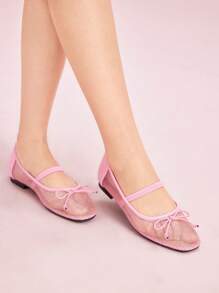 CUCCOO DOLLMOD Women Round Toe Breathable Mesh Soft Outsole Black Bow Ballet Flat Loafers