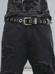 Manfinity EMRG Quần Jeans Nam Túi Và Quần Jeans Rách Dáng Thẳng Rộng Thường Ngày - màu đen - Xem 5