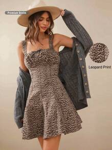 WESTFADE Premium Denim Leopard Print 98% Cotton Mini Dress With Bow - Multicolor - View 8