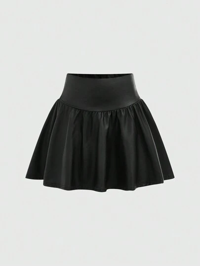 SHEIN Girlism Falda abombada mini de tela cortavientos suave y minimalista informal para niña preadolescente