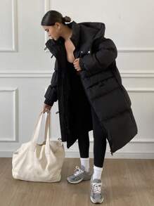 DAZY Women Casual Flap Pocket Hooded Long Padded Padded Coat, Winter ,Winter Women Clothes,Winter Coat Women