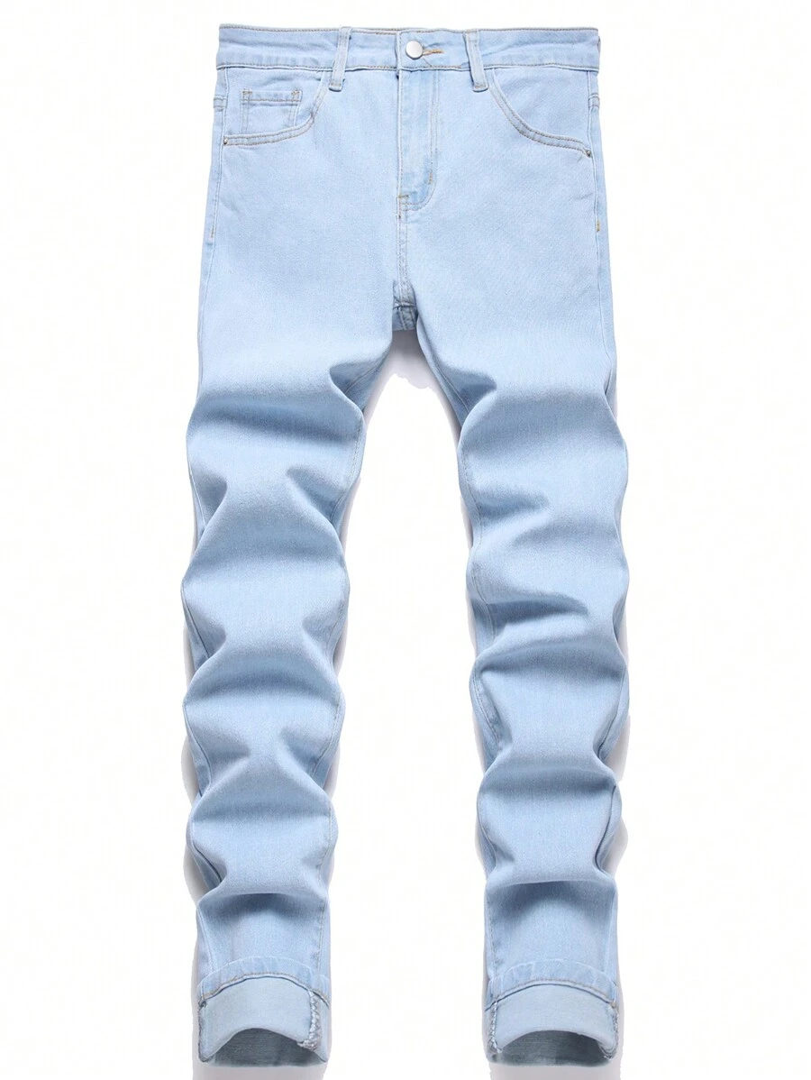 Manfinity Homme Men's Casual Slim Fit Pocket Design Jeans - Light Wash - View 1