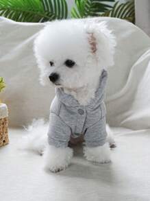 PETSIN 1pc Pet Autumn/Winter Grey Fleece Thick Hoodie Sweatshirt With New York Flower Embroidered Pattern, Casual Style Dog Coat
