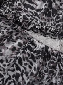 豹纹蕾丝边罩杯吊带背心上衣和短裤 2 件套睡衣套装 - 黑與白 - 查看 6