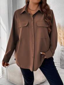 Vionelle Koszula z długim rękawem i kieszenią z przodu i w jednolitym kolorze plus size