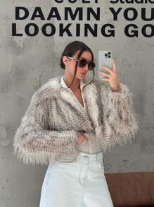 Aloruh New Fluffy Fur Collar Long Sleeve Warm Fluffy Jacket, Versatile For Autumn/Winter
