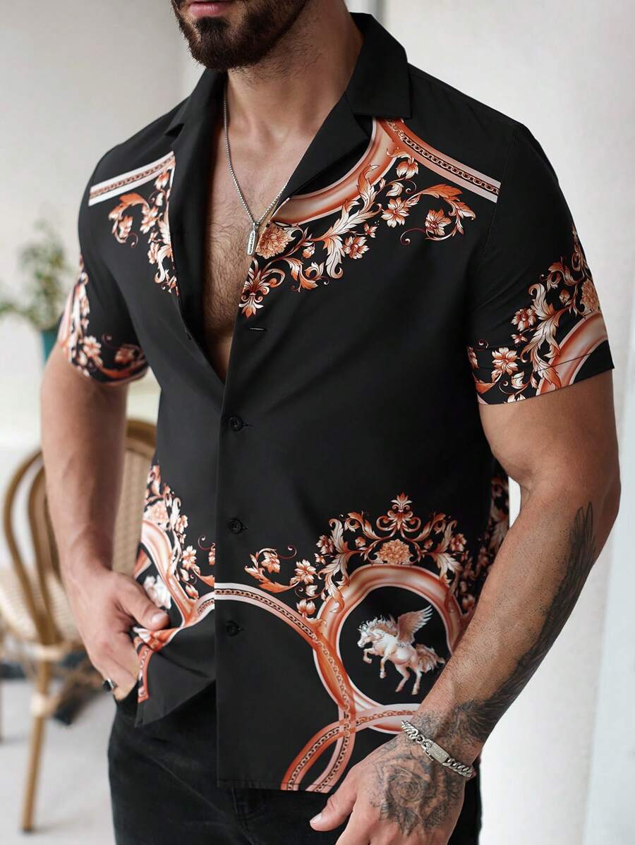 Manfinity Roughcore Men Retro Style Printed Short Sleeve Shirt - Multicolor - View 1