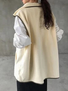 FRIFUL Damen modische Farbblockjacke mit Reißverschluss-Kragen, geeignet für Herbst/Winter Damenmäntel - Beige - Übersicht 4