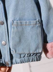 Baby Girl Casual Patchwork Fluffy Jacket - Blue - View 6