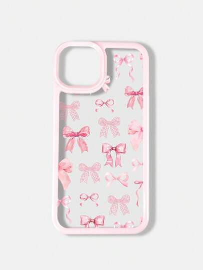 Kawaii 1 pièce Étui de téléphone style fête avec motif nœud rose compatible avec iPhone 11 12 13 14 15 Pro Max