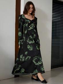 Aveloria Modichic 法式复古时尚百搭方领花卉印花收腰优雅长裙 - 彩色 - 查看 5