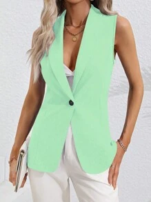 SHEIN Clasi Minimalist & Fashionable Button-Front Blazer, Suitable For Business Wear - Mint Green - View 7