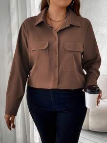 Vionelle Koszula z długim rękawem i kieszenią z przodu i w jednolitym kolorze plus size