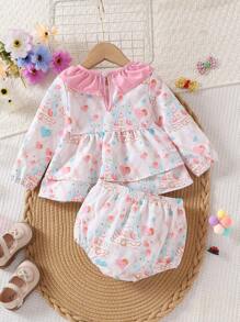Toddler Girls Spring/Autumn 2pcs Set, Cute Floral French Oil Painting Inspired Pattern Princess Outfit - Multicolor - View 2