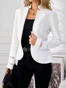 SHEIN Clasi Women Solid Color Long Sleeve Elegant Patchwork Sleeve Waisted Jacket, Autumn - White - View 6