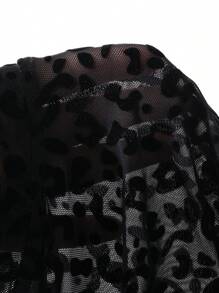 Joudiya Leopard Floral Print Mesh Short Sleeve Women Top Going Out Tops Summer Sheer,Crop Tops Women - Black - View 8