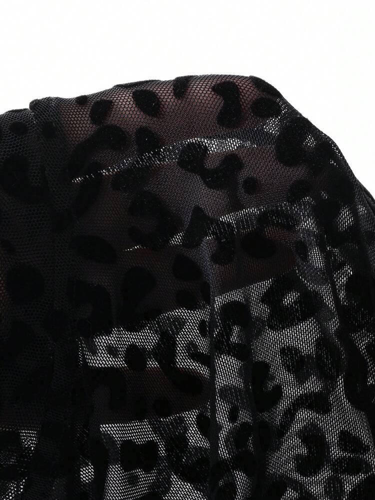 Leopard Floral Print Mesh Short Sleeve Women Top Going Out Tops Summer Sheer,Crop Tops Women