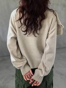 FRIFUL 女士休闲纯色多层荷叶边宽松超大毛衣、长袖上衣、秋装 - 灰色 - 查看 5
