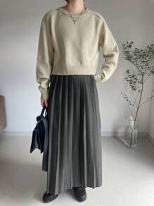 FRIFUL Women's Solid Color Pleated A-Line Skirt, Elegant - Grey - View 4