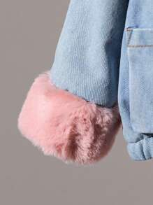 Baby Girl Casual Patchwork Fluffy Jacket - Blue - View 5